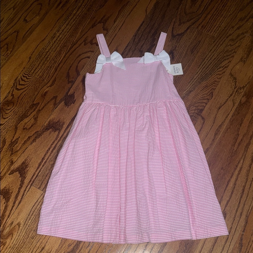 Crown & Ivy girls seersucker lined dress with button back and bow details NWT 8